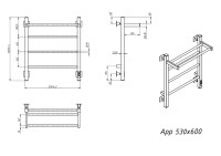 Полотенцесушитель электрический Grota App 530х600 RAL9016 EL 60x55 см, подключение справа, слева, скрытое подключение справа, матовый белый, лесенка, из стали, с полкой