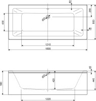 Акриловая ванна Cezares Plane Mini 180x80 см, пристенная, белая, на ножках