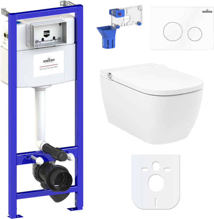 Комплект Lavinia Boho Унитаз подвесной Smart V-Clean 3359101R безободковый, с микролифтом + Инсталляция RelFix 38010010 + Кнопка RelFix 3805002W белая + Дозатор RelFix 38040010