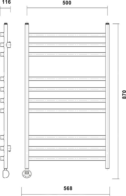 Полотенцесушитель электрический Domoterm Калипсо П10 80х50, черный матовый, L