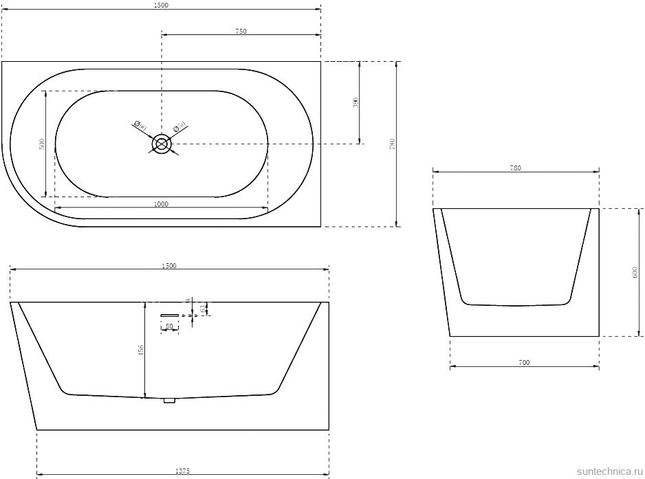 Акриловая ванна Abber AB9257-1.5 R 150x80 см, угловая, правая, пристенная, белая, асимметричная, с каркасом, со сливом-переливом