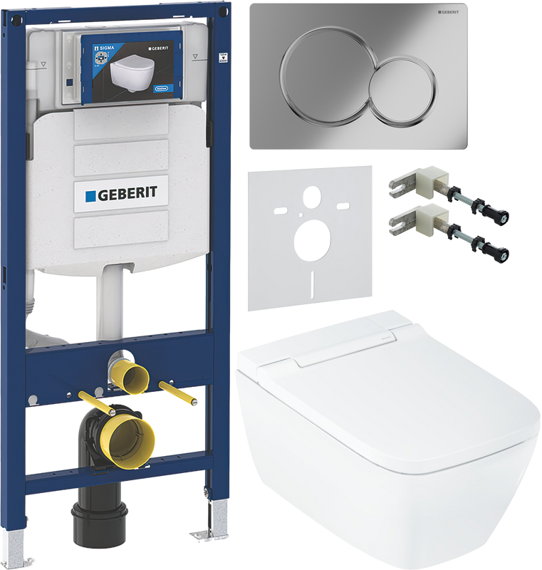 Комплект Умный унитаз Geberit AquaClean Sela Square безободковый, с биде, белый + Инсталляция Duofix UP 320 111.300.00.5 + Кнопка Sigma 01 115.770.21.5 хром + Звукоизоляция + Крепления 111.815.00.1 к стене
