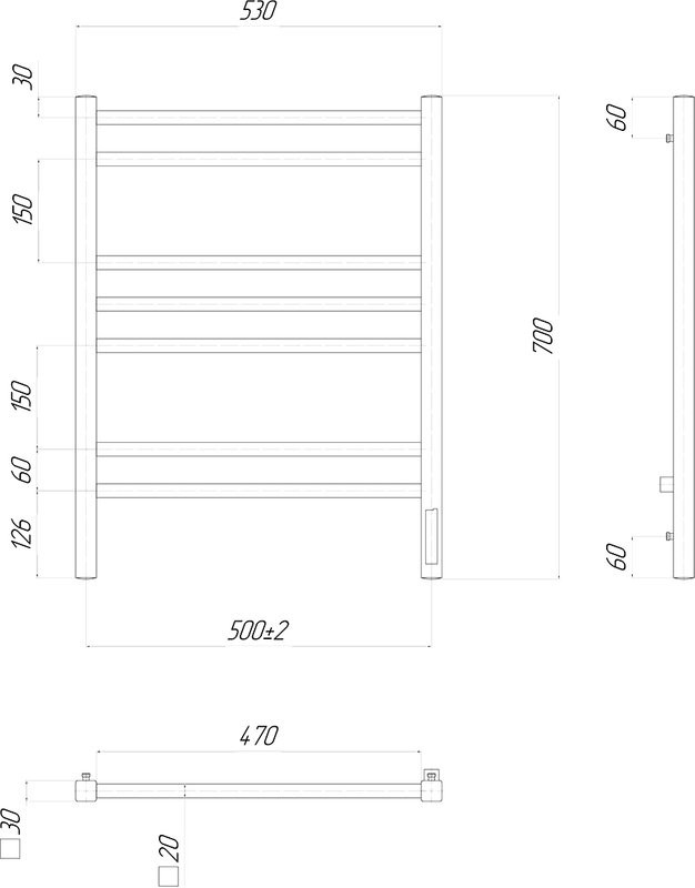 Полотенцесушитель электрический Lemark Unit П7 50x70, хром