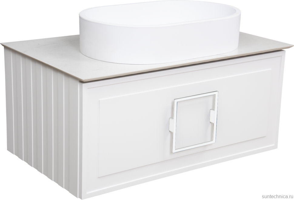 Тумба с раковиной La Fenice Cubo 80 подвесная, bianco, ручка белая, столешница белый мрамор, раковина белая матовая
