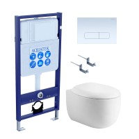 Комплект Унитаз подвесной AQUATEK Альтаир AQ1980-00 безободковый, с микролифтом + Инсталляция Standard INS-0000012 + Комплект креплений KKI-0000002 + Кнопка KDI-0000013 белая