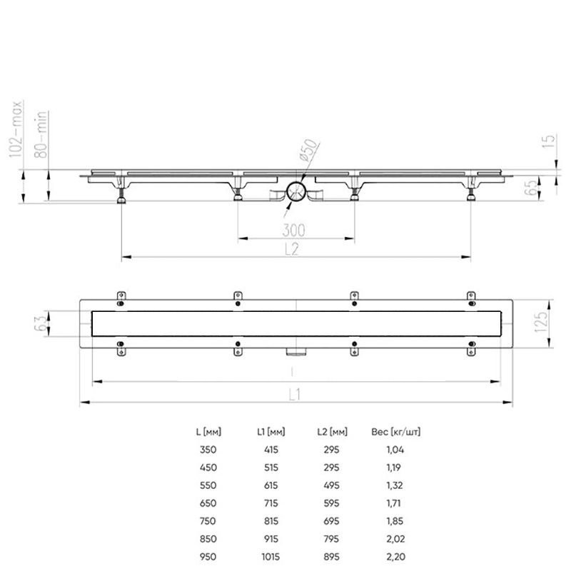 Водоотводящий пластиковый черный желоб AZARIO D50(боковой слив) с черной решеткой Klasik 750 мм AZ-CH 750/50 KC