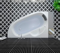 Акриловая ванна Lavinia Boho Bell Pro L 170x110 см, угловая, левая, встраиваемая, белая, асимметричная, с каркасом, с экраном, с сиденьем, подголовник слева