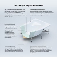 Акриловая ванна Lavinia Boho Bell Pro L 170x110 см, угловая, левая, встраиваемая, белая, асимметричная, с каркасом, с экраном, с сиденьем, подголовник слева