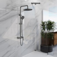 Душевая стойка Vincea Arco VSFS-4AR1GM с изливом, вороненая сталь