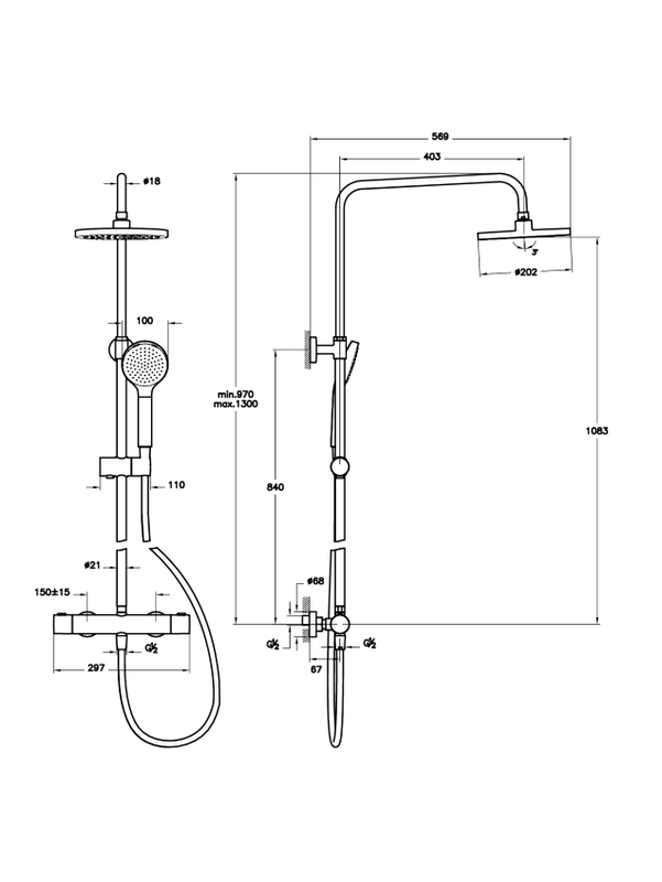 Душевая стойка VitrA Joy A47298EXP с термостатом, хром
