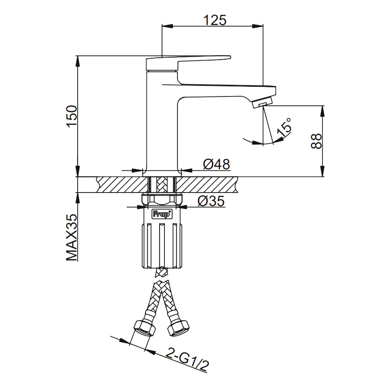 Смеситель для раковины Frap H85 F1085-9 оружейная сталь