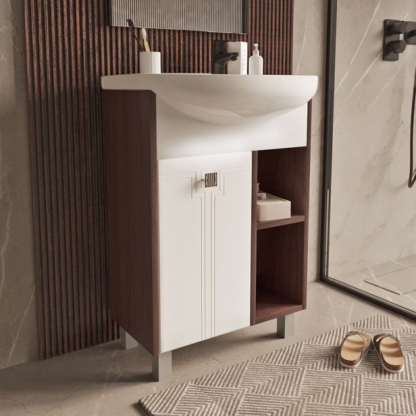 Тумба с раковиной Mixline Боско 65 глянцевая белая, венге, раковина Best 65