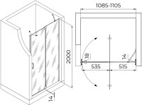 Душевая дверь в нишу RGW Hotel HO-014-B 1100х2000 профиль черный, стекло прозрачное