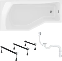 Комплект Акриловая ванна 1MarKa Convey L Стандарт 2+ 150x75 см, левая, встраиваемая, белая, асимметричная, со сливом-переливом