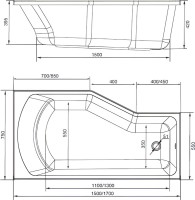Комплект Акриловая ванна 1MarKa Convey L Стандарт 2+ 150x75 см, левая, встраиваемая, белая, асимметричная, со сливом-переливом