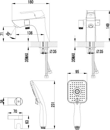 Смеситель на борт ванны Lemark Unit LM4515C