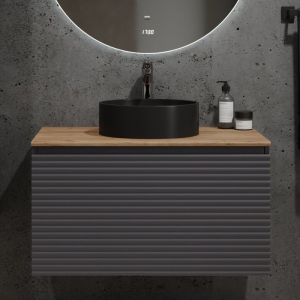 Тумба под раковину Jorno Cossety 80 антрацит, дуб крафт золотой