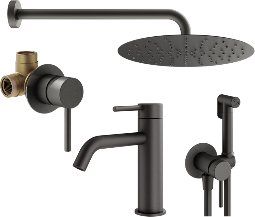 Комплект для ванной Plumberia Selection Ixo KITZXO01GR53 С ВНУТРЕННЕЙ ЧАСТЬЮ, графит матовый