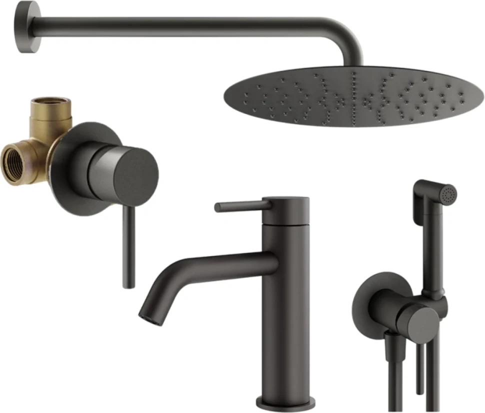 Комплект для ванной Plumberia Selection Ixo KITZXO01GR53 С ВНУТРЕННЕЙ ЧАСТЬЮ, графит матовый