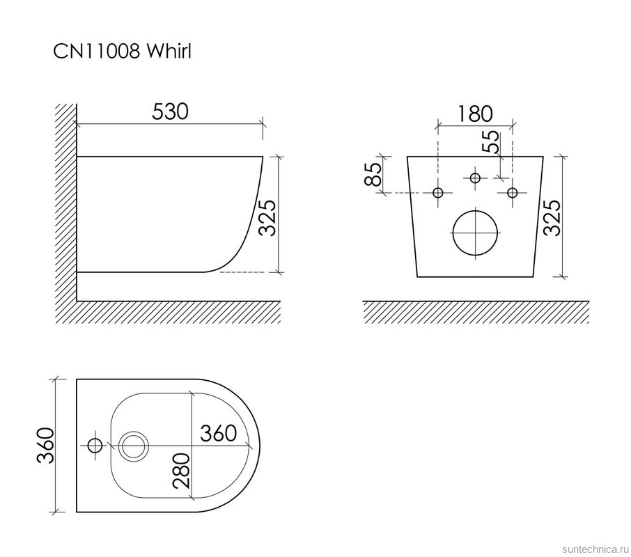 Биде подвесное Ceramicanova Whirl, с крепежом для скрытого монтажа, белый, CN11008