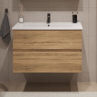 Тумба с раковиной SanStar Lavanti 90 подвесная, дуб вотан, раковина Quadro 90