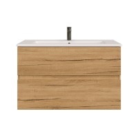 Тумба с раковиной SanStar Lavanti 90 подвесная, дуб вотан, раковина Quadro 90