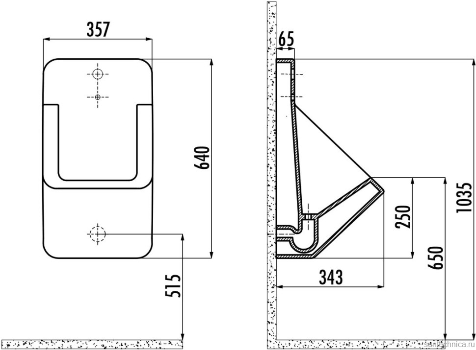 Писсуар подвесной Creavit TP640-00BM00E-0000 сенсорный, матовый базальт, безободковый, со смывным механизмом