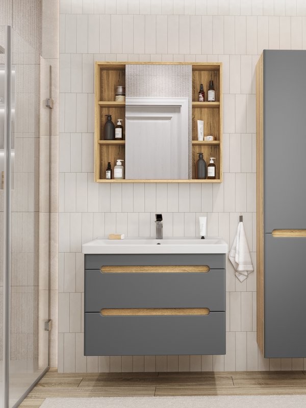 Мебель для ванной комнаты SanStar Diva 80 подвесная, графит софт, дуб вотан, раковина Fest 80