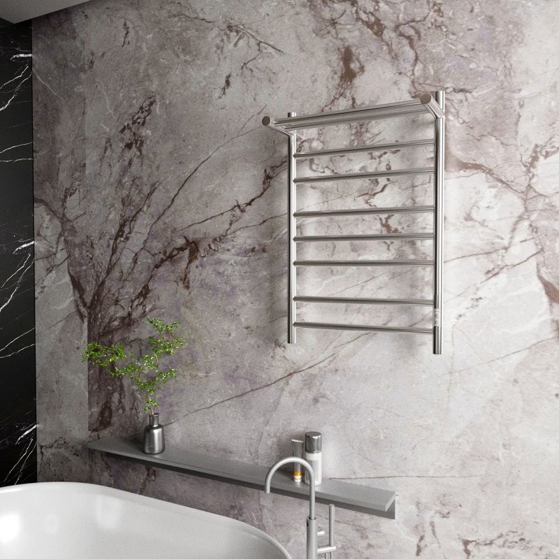 Полотенцесушитель электрический Bauedge Stil Shelf R 50х80, с полкой, нержавеющая сталь полированная