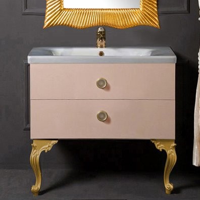 Тумба с раковиной Armadi Art NeoArt 80 капучино с ручками Satine золото, с ножками