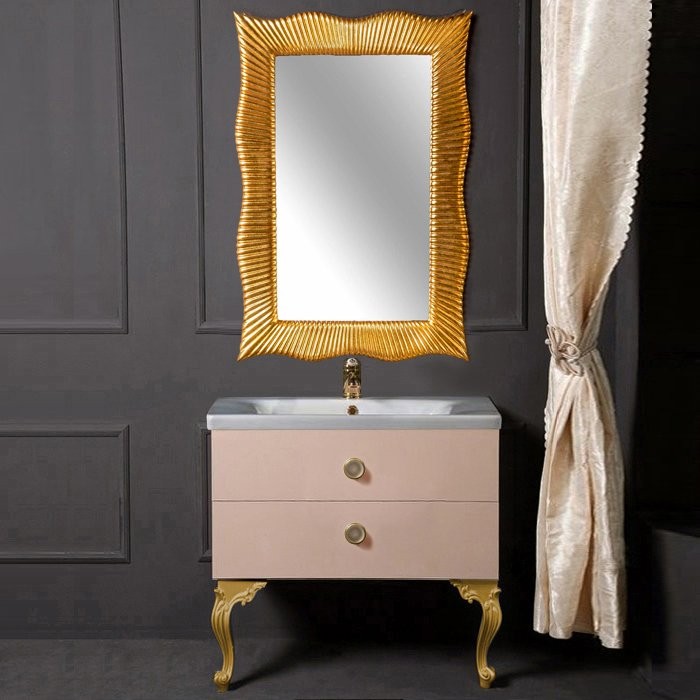 Тумба с раковиной Armadi Art NeoArt 80 капучино с ручками Satine золото, с ножками