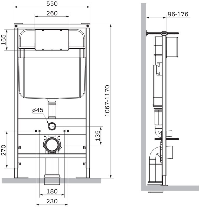 Система инсталляции для унитазов SantiLine SL-01/K с кнопкой смыва