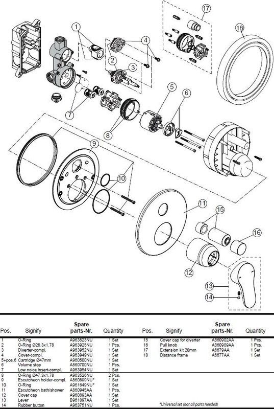 Встраиваемый смеситель для душа и ванны Ideal Standard Tevere BD728AA С ВНУТРЕННЕЙ ЧАСТЬЮ
