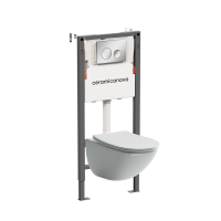 Комплект Ceramicanova Унитаз подвесной Mono CN1905 безободковый, с микролифтом + Инсталляция Balance CN121001CH с кнопкой Circle глянцевый хром
