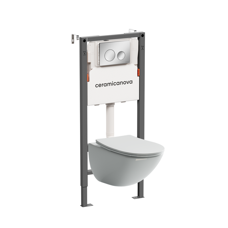 Комплект Ceramicanova Унитаз подвесной Mono CN1905 безободковый, с микролифтом + Инсталляция Balance CN121001CH с кнопкой Circle глянцевый хром