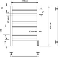Полотенцесушитель электрический Comfysan Pioli-K EC-6 60x45 см, подключение справа, слева, матовый черный, лесенка, из стали