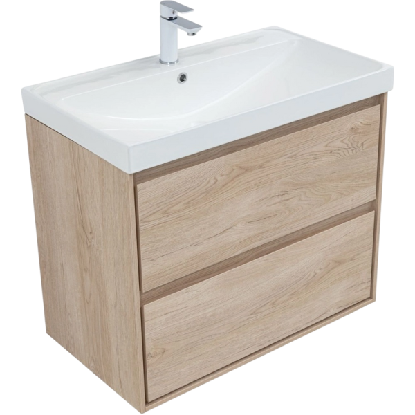 Тумба с раковиной Aquanet Милан 80 подвесная, дуб светлый