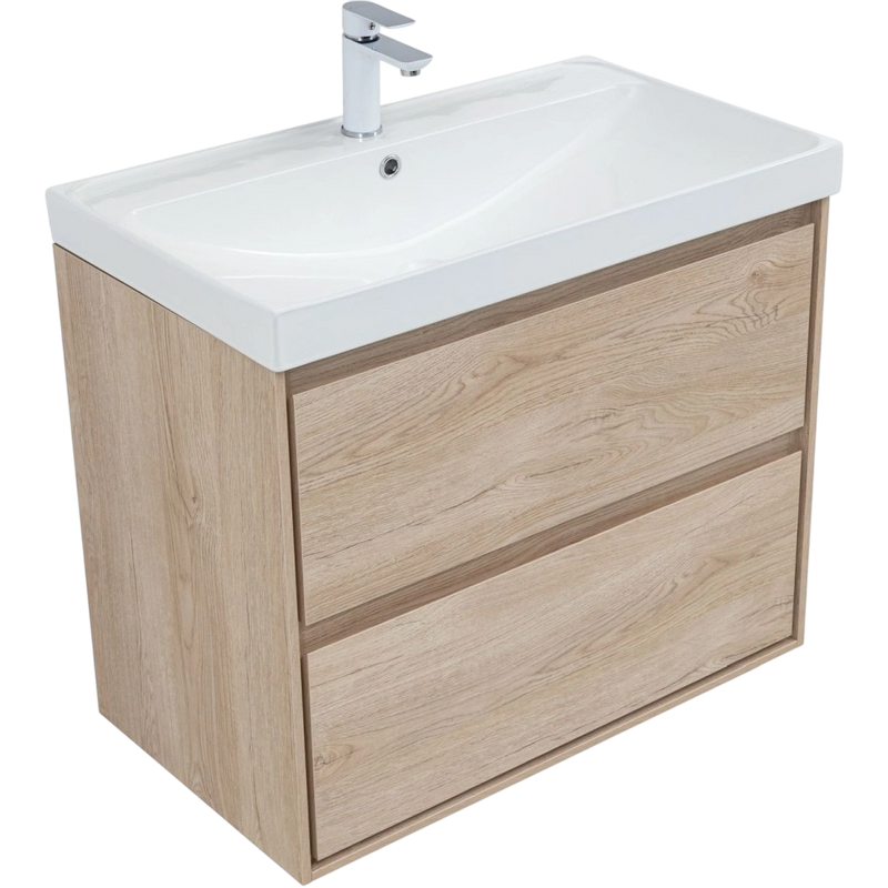 Тумба с раковиной Aquanet Милан 80 подвесная, дуб светлый