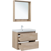 Тумба с раковиной Aquanet Милан 80 подвесная, дуб светлый