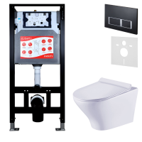 Комплект Унитаз подвесной Esbano Aster ESUPASTEW белый глянец + Инсталляция Fram + Кнопка ESINPRK12MB