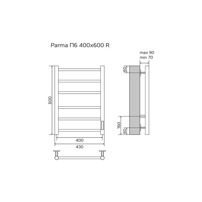 Полотенцесушитель электрический Azario PARMA 400/600 белый (AZ10846W)