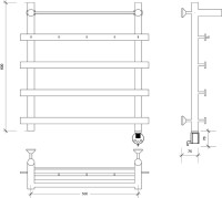 Полотенцесушитель электрический Secado Понтида 1 КСП, R 60x60 см, подключение справа, матовый черный, лесенка, с полкой