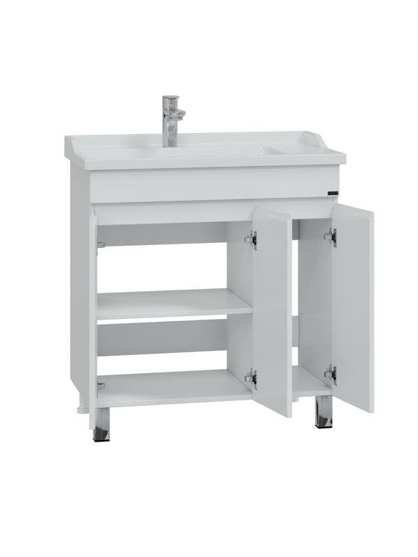 Мебель для ванной комнаты СаНта Марс 80 напольная, с дверками, глянцевая белая