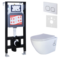 Комплект 3 в 1 Унитаз подвесной Esbano ESWBTERUWN + Инсталляция Fram + Кнопка ESINLPS10GW цвет глянцевый белый