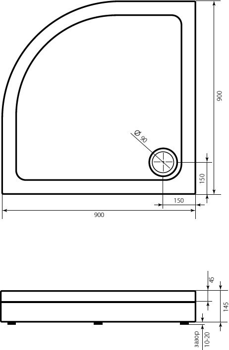 Поддон для душа Bas Раунд R 90x90