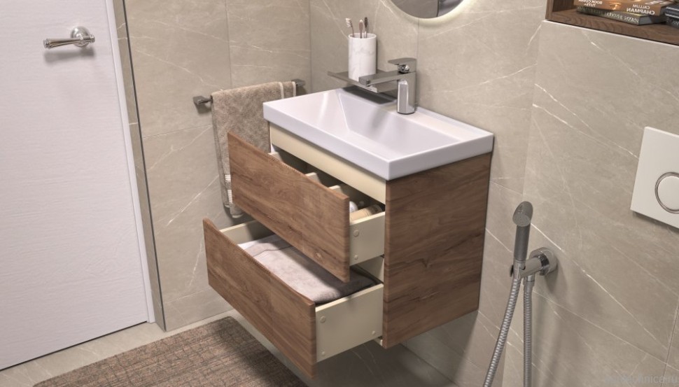 Тумба с раковиной Velvex Mondi 60 акация темная