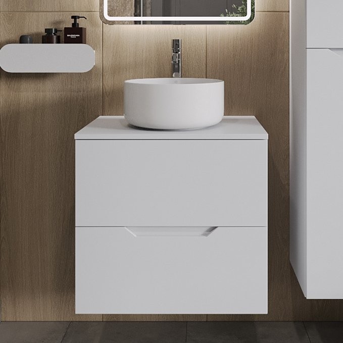 Тумба с раковиной Orange Line 60 подвесная, 2 ящика, матовая белая с раковиной B07-345W