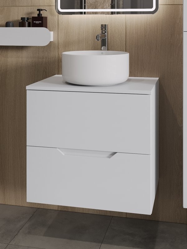 Тумба с раковиной Orange Line 60 подвесная, 2 ящика, матовая белая с раковиной B07-345W