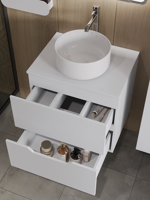 Тумба с раковиной Orange Line 60 подвесная, 2 ящика, матовая белая с раковиной B07-345W