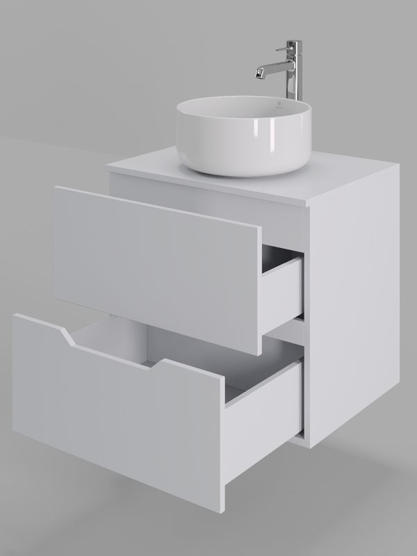 Тумба с раковиной Orange Line 60 подвесная, 2 ящика, матовая белая с раковиной B07-345W